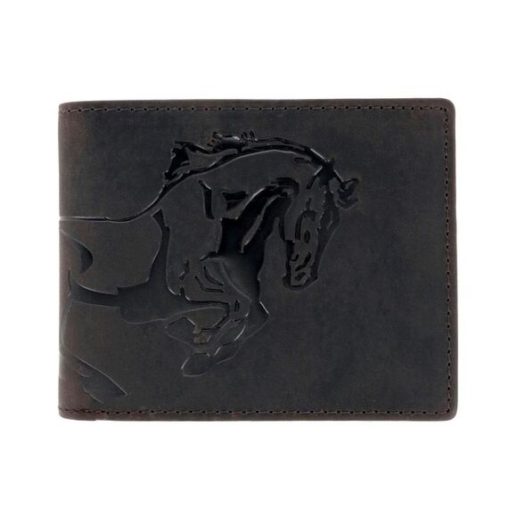 American Bison Men's Leather Horse Embossed Bifold Wallet - Picture 1 of 4